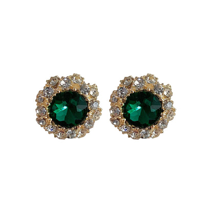 Needle Temperament Emerald Diamond Female Retro Earrings