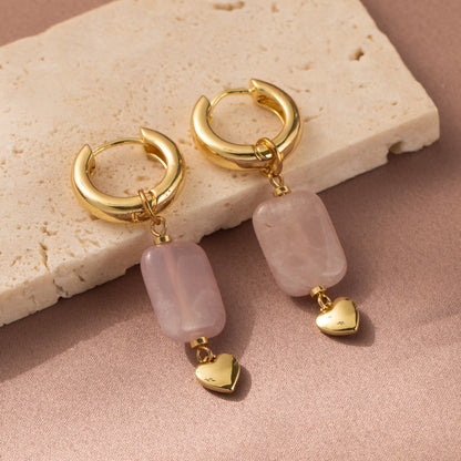 Natural Stone Stitching Peach Heart Eardrops Earrings