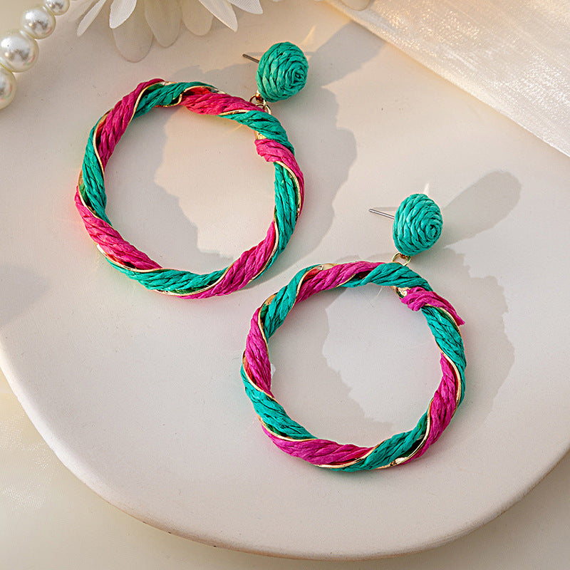 Fashion Color Raffia Woven Creative Cool Rings