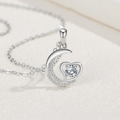 Women's Korean Heart Moon Sterling Sier Niche Necklaces