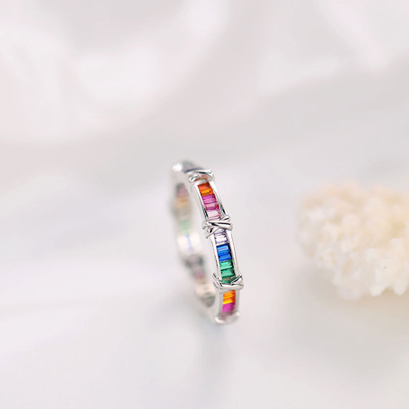 Rainbow Zircon Female Niche Design Simple Rings