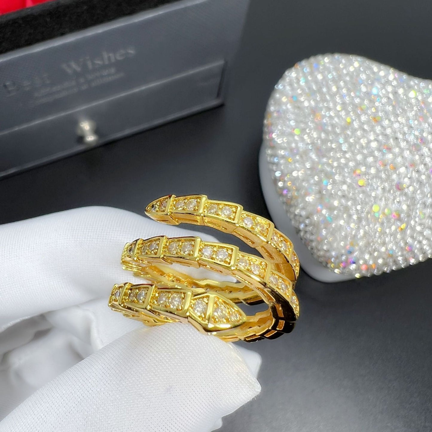 Snake-shaped Full Diamond Snake Three-circle Elastic Head Rings