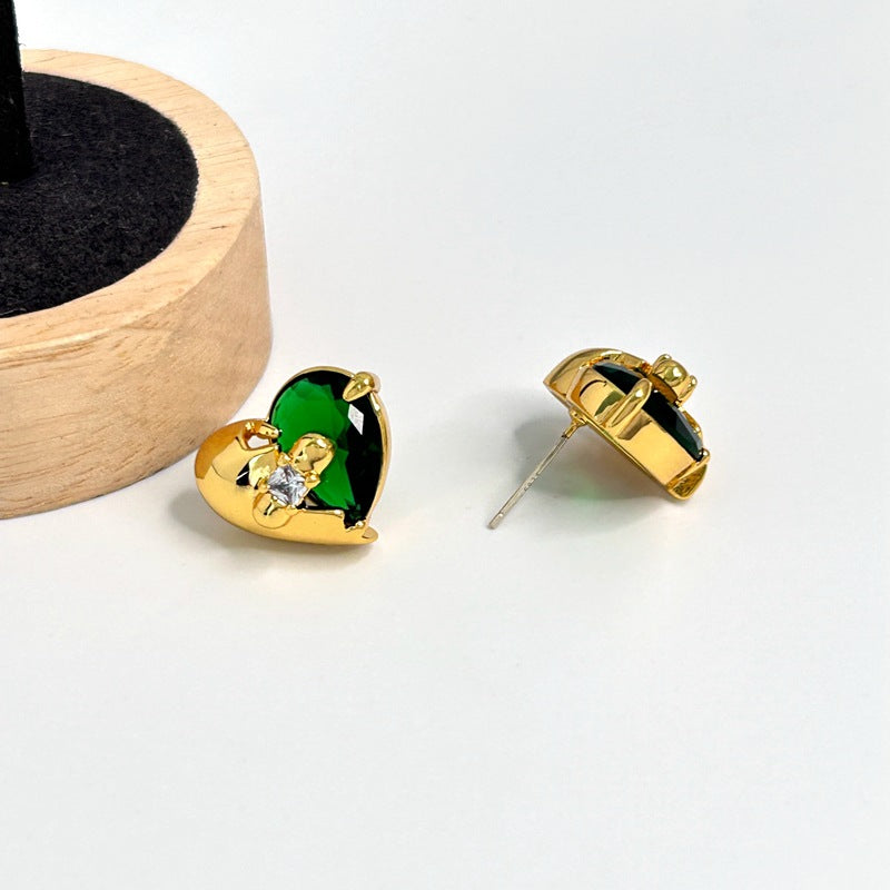 Inlaid Zircon Three-dimensional Stitching Love Heart Earrings