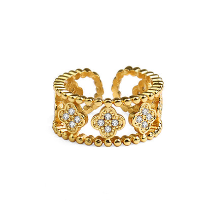 Retro Fashion Micro Inlaid Zircon Four-leaf Clover Temperament Rings