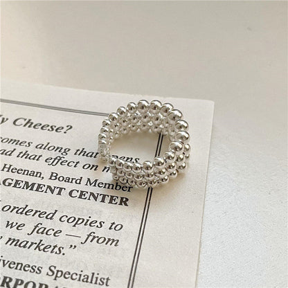 Sier Korean Style Fashion Gradient Round Beads Handmade Rings