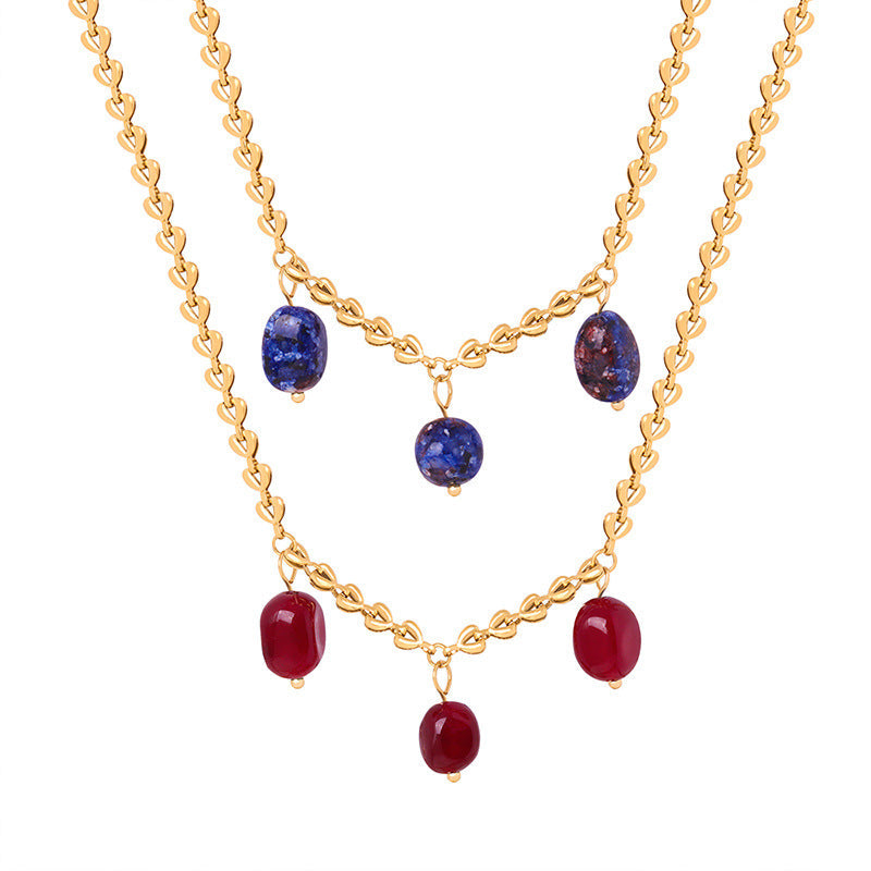 Women's Simple Titanium Steel Gold Plated Natural Lapis Necklaces