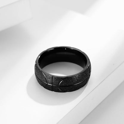 Steel Carved Basketball Frosted Titanium Plated Rings