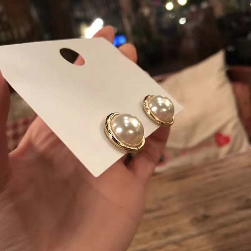 Women's Sier Needle Spiral Metal Imitation Pearl Earrings