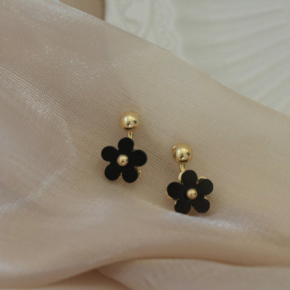Black Small Flower Mini Little Daisy Front Earrings