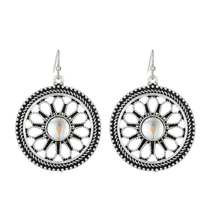 Love Turquoise Alloy Distressed Geometric Moonstone Earrings