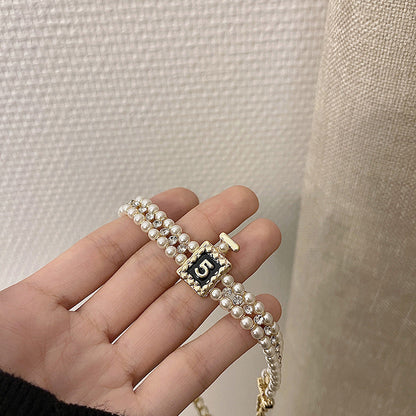 Retro French Pearl Chain Rhinestone Temperament Perfume Necklaces