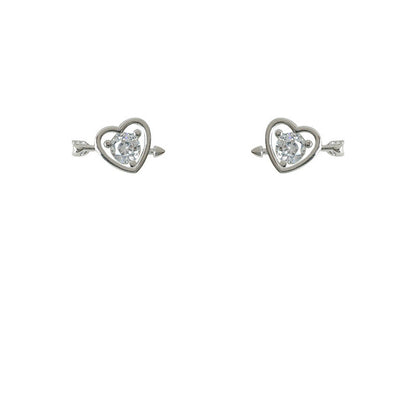 The Heart Sier Needle Inlaid Zircon Earrings