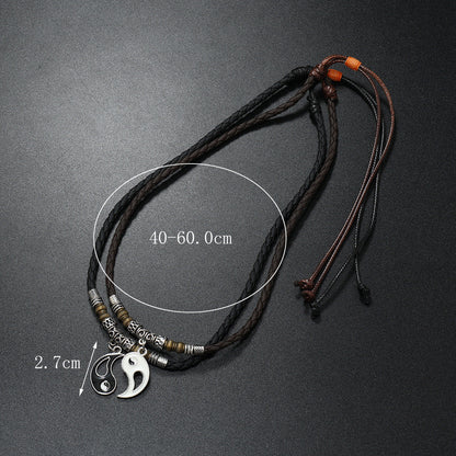 Women's & Men's Dragon Yin And Yang Leather String Pair Of Necklaces