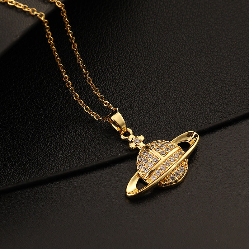 Planet Copper Micro Inlay Color Zircon Necklaces