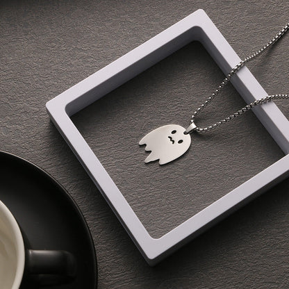 Men's Cartoon Cute Ghost Hip Hop Titanium Steel Pendant Necklaces