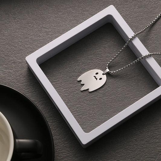 Men's Cartoon Cute Ghost Hip Hop Titanium Steel Pendant Necklaces