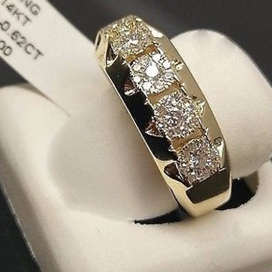 Women's & Men's Gold Zircon Fashion Micro Inlay Engagement Wide Rings