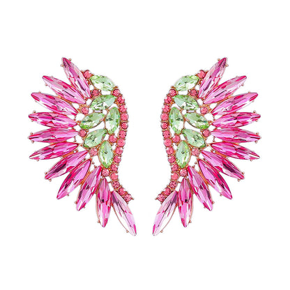 Colorful Crystals Exaggerated Fan-shaped Wings Fashion Earrings