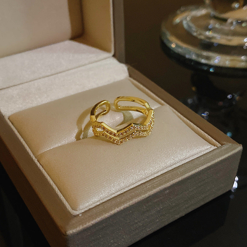 Pearl Zircon With Diamond Open Adjustable Rings