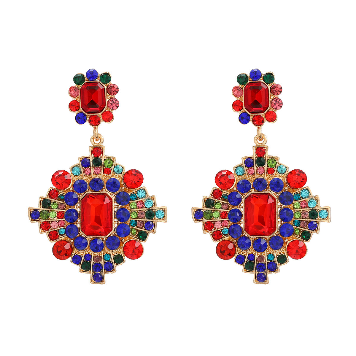 Women's Trendy Colorful Crystals Exaggerated Geometric Full Earrings
