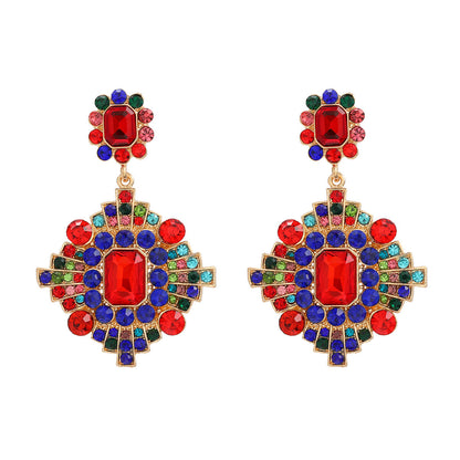 Women's Trendy Colorful Crystals Exaggerated Geometric Full Earrings