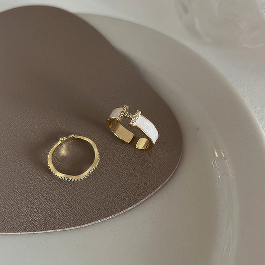 Style Vintage Zircon Dripping Oil Metal Open Suit Female Rings