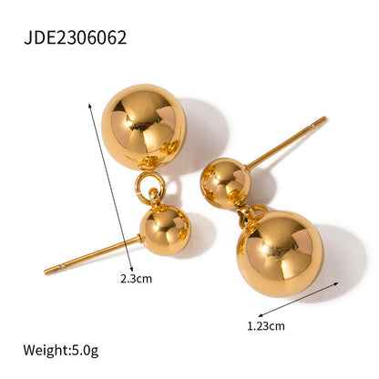 Gold Stainless Steel Ball Pendant Long Earrings