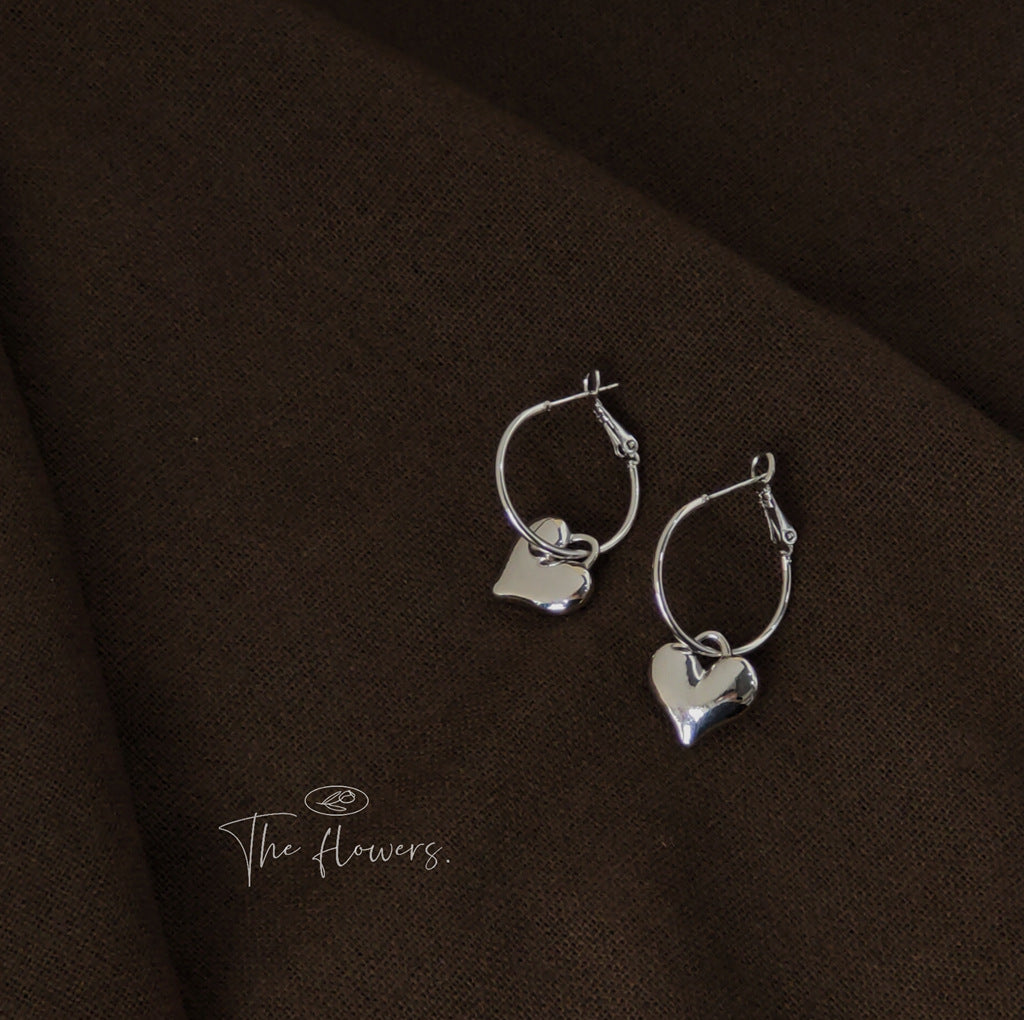 Eyes Sier Needle Three-dimensional Glossy Love Heart Earrings