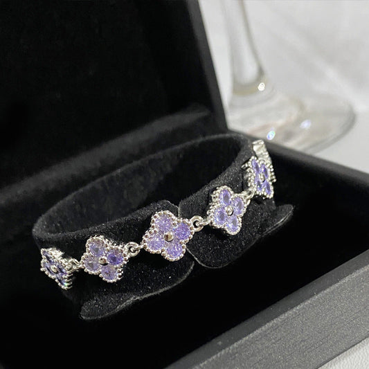 Clover Colored Gems Zircon Plated Simple Bracelets