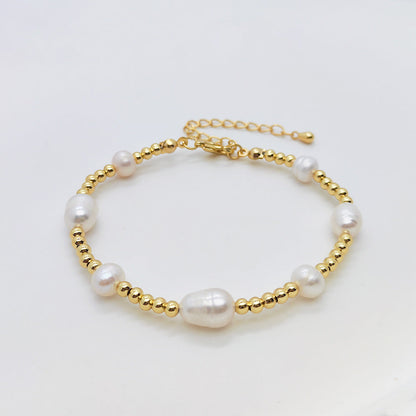 Women's Vacation Style Twin Pig Nose Chain Natural Pearl Bracelets