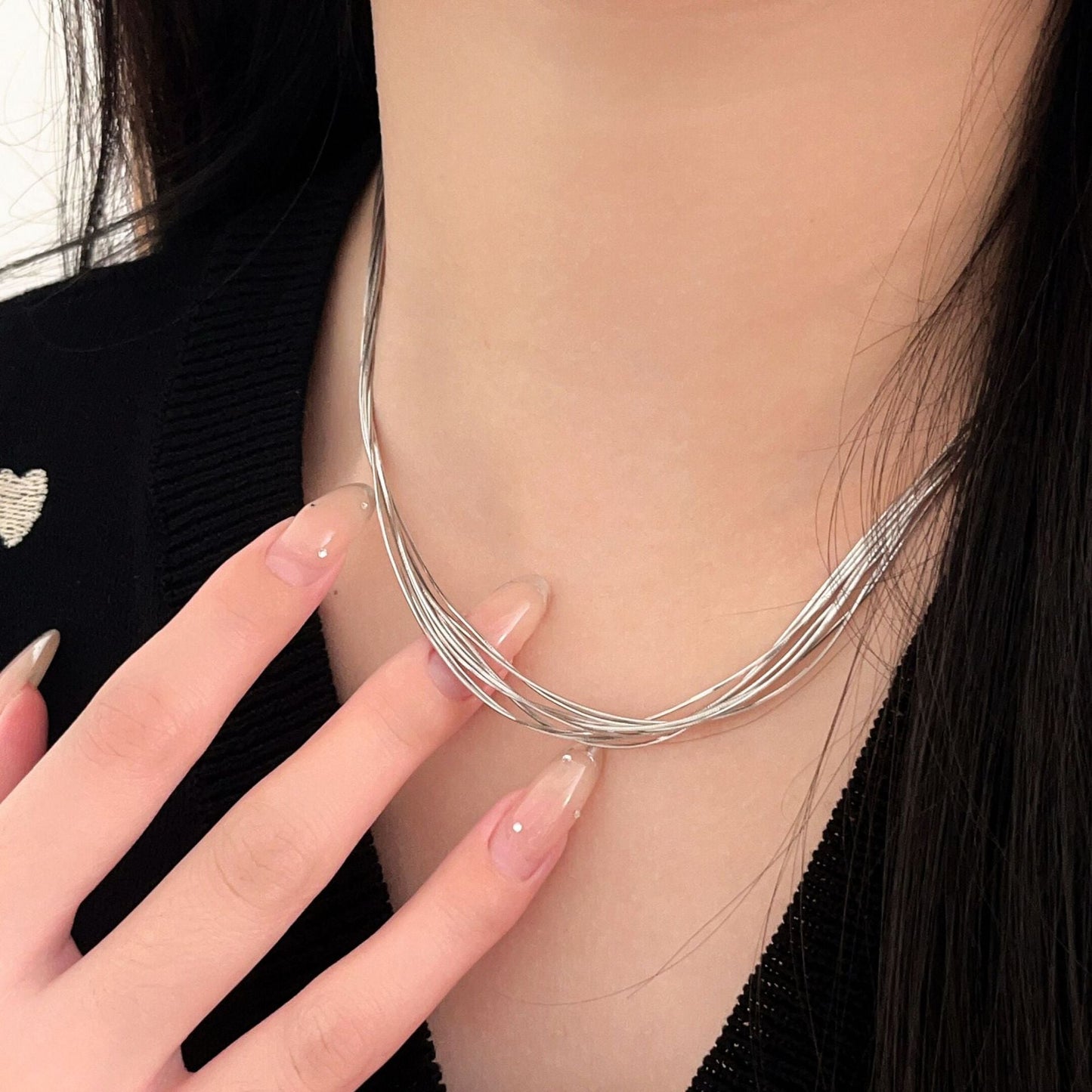 Sterling Sier Flash Tassel Snake Bone Necklaces