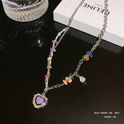 Fairy Temperamental Colored Loving Heart Pendant Clavicle Necklaces