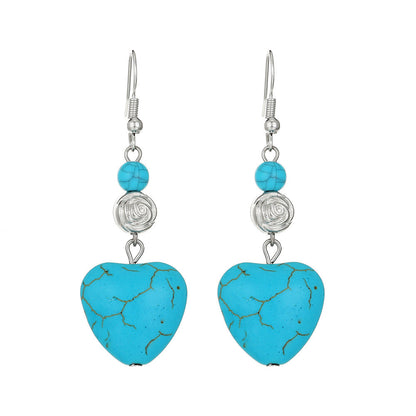 Love Turquoise Alloy Distressed Geometric Moonstone Earrings
