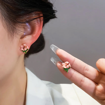 Women's Needle Fashion Small Fresh Diamond Glaze Earrings