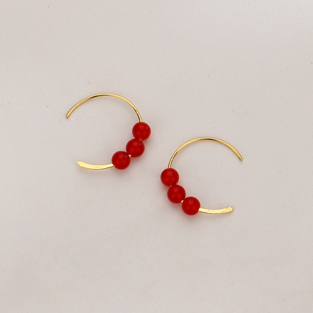 National Style Simple Bean Lucky Beads Ear Small Retro Earrings