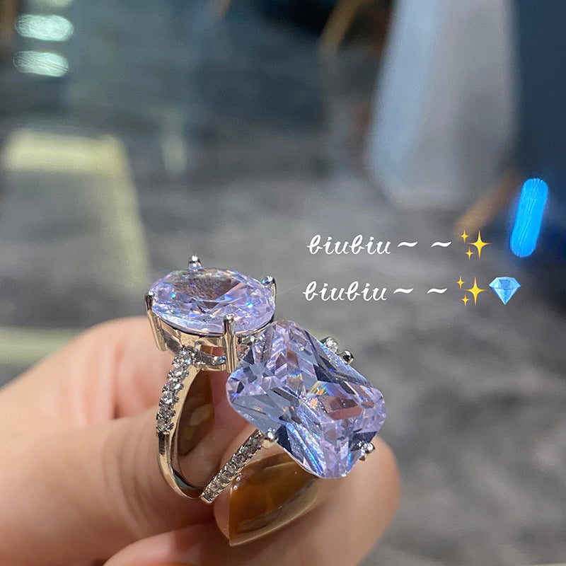 Women's Cold Wind Geometric Fine Light Inlaid Rings