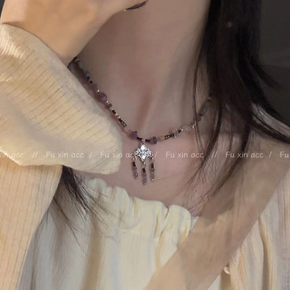 Style Traditional Light Luxury Retro Minority Purple Totem Tassel Necklaces