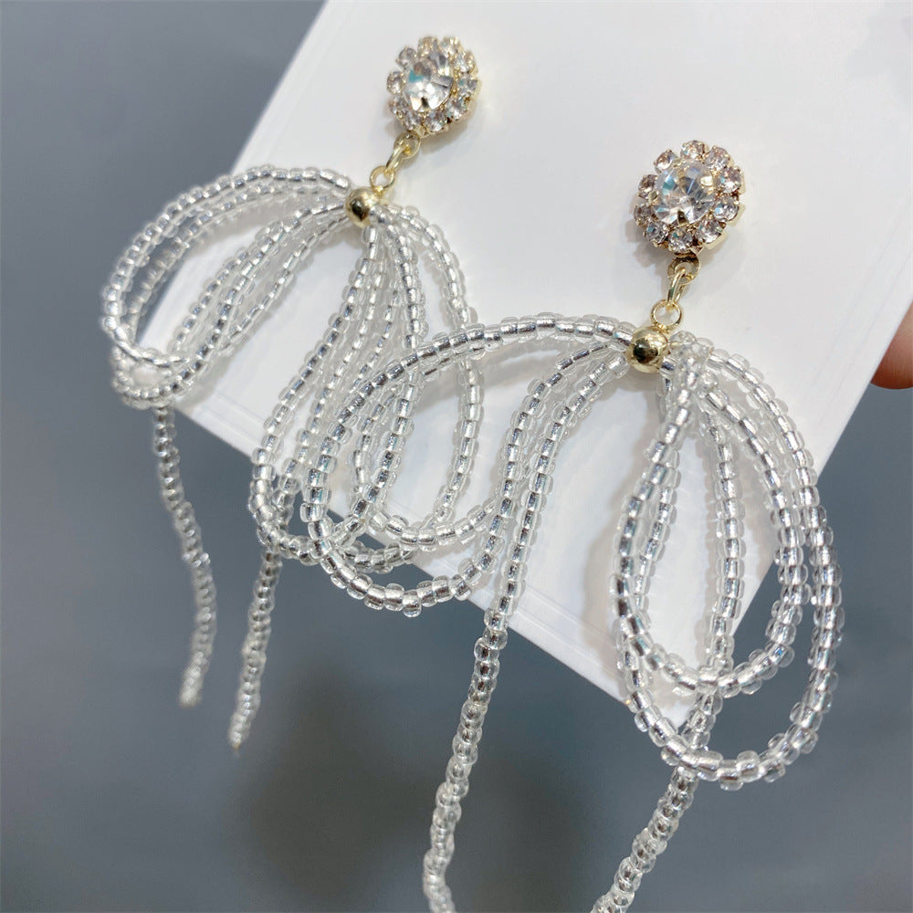Long Full Diamond Design Bow High Profile Fashion Female Earrings