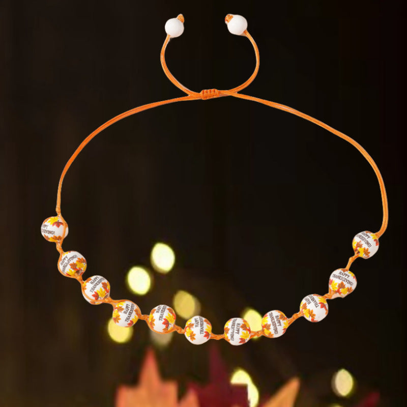 Maple Leaf Printed Wooden Beaded Female Necklaces