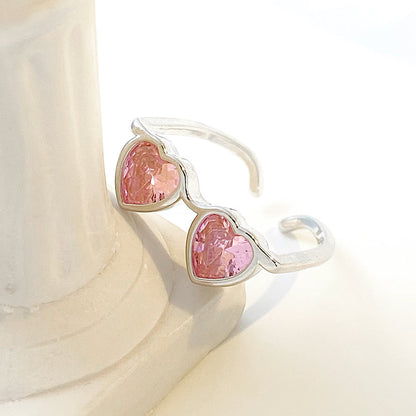 Pink Heart-shaped Glasses Fashion Creative Design Rings