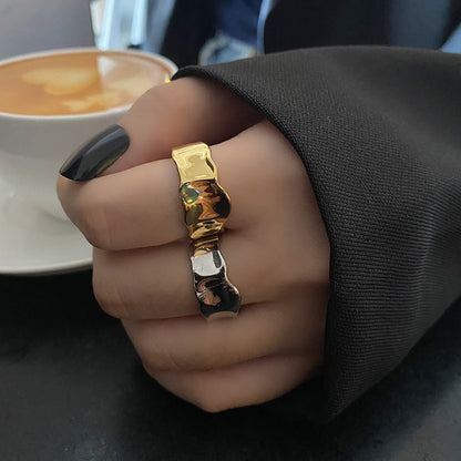 Retro Style Wide Surface Irregular Cold High Rings