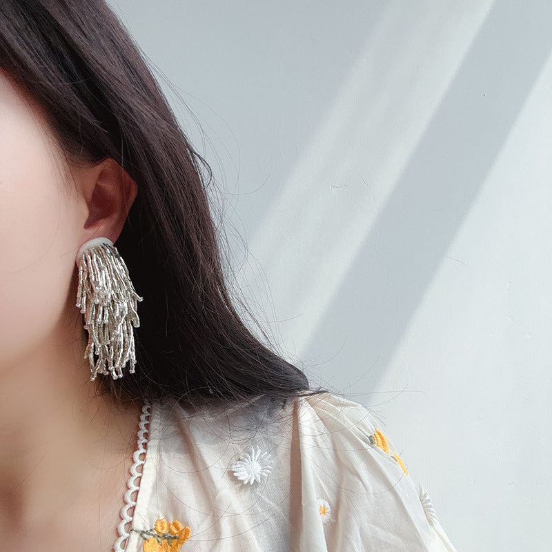 Thousand Gold Visual Sense Dark Waterfall Tassel Ear Personalized Earrings