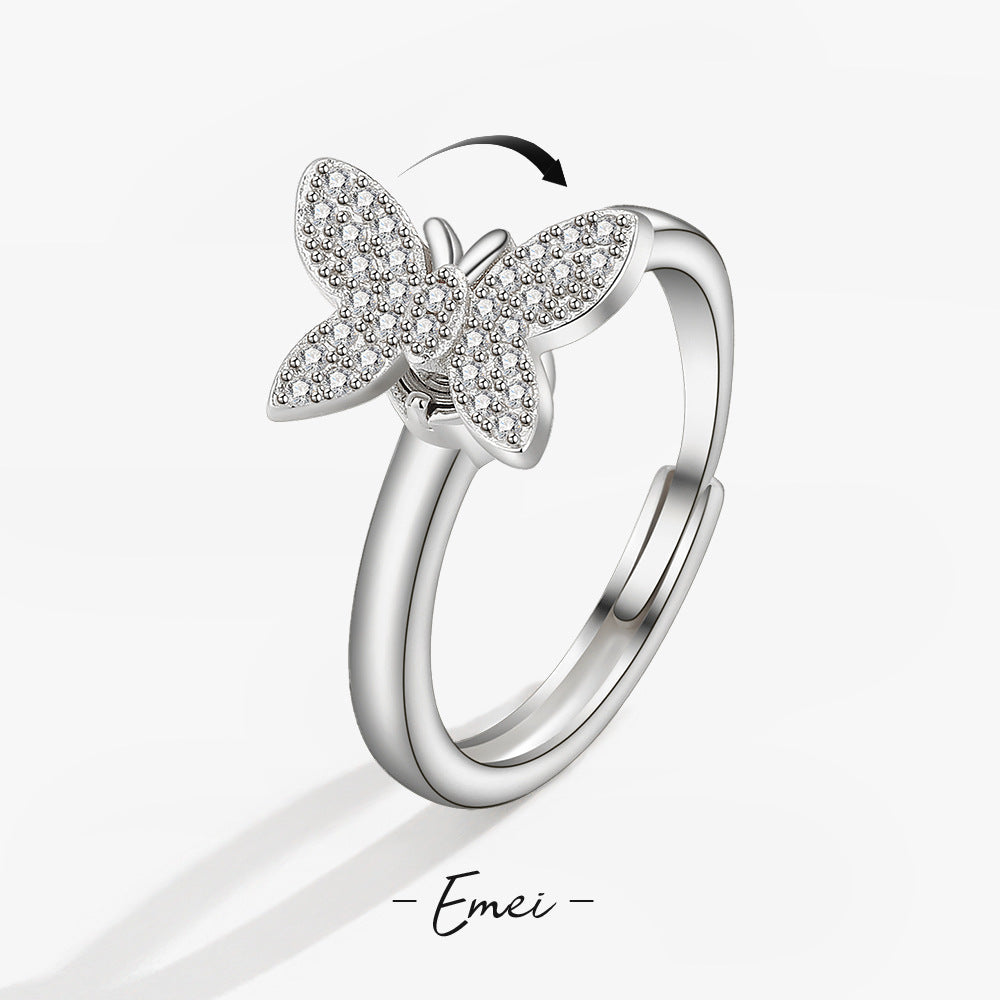 Creative Fashion And Butterfly Female Rotatable Opening Rings