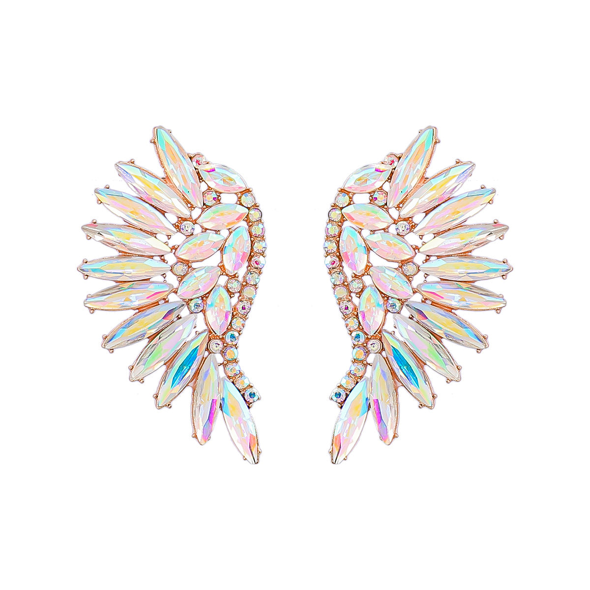 Colorful Crystals Exaggerated Fan-shaped Wings Fashion Earrings