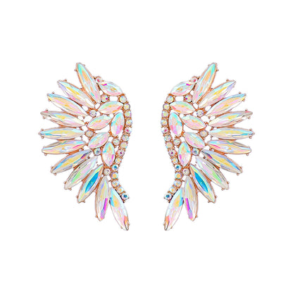 Colorful Crystals Exaggerated Fan-shaped Wings Fashion Earrings