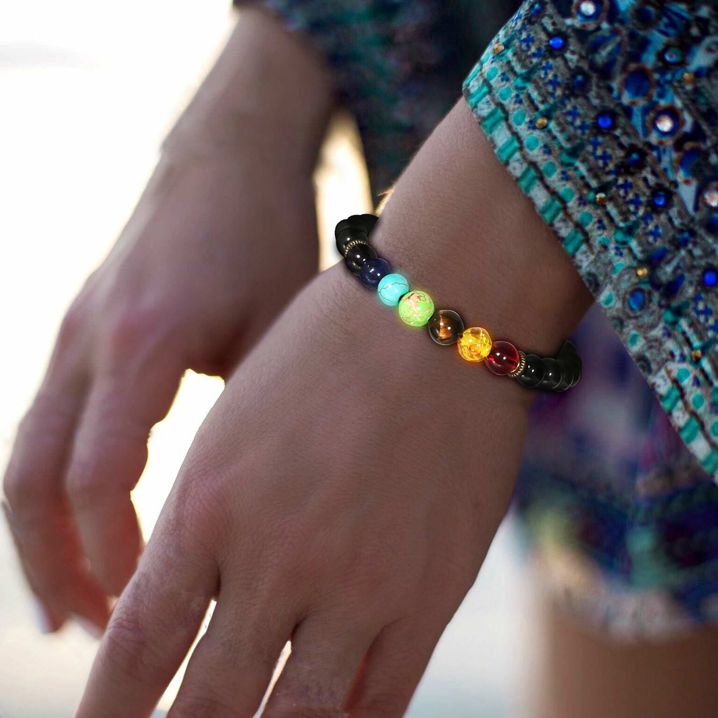 Black Volcanic Rock Handmade Beaded Yoga Bracelets