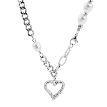 Broadcast Stainless Steel Love Pearl Asymmetric Necklaces