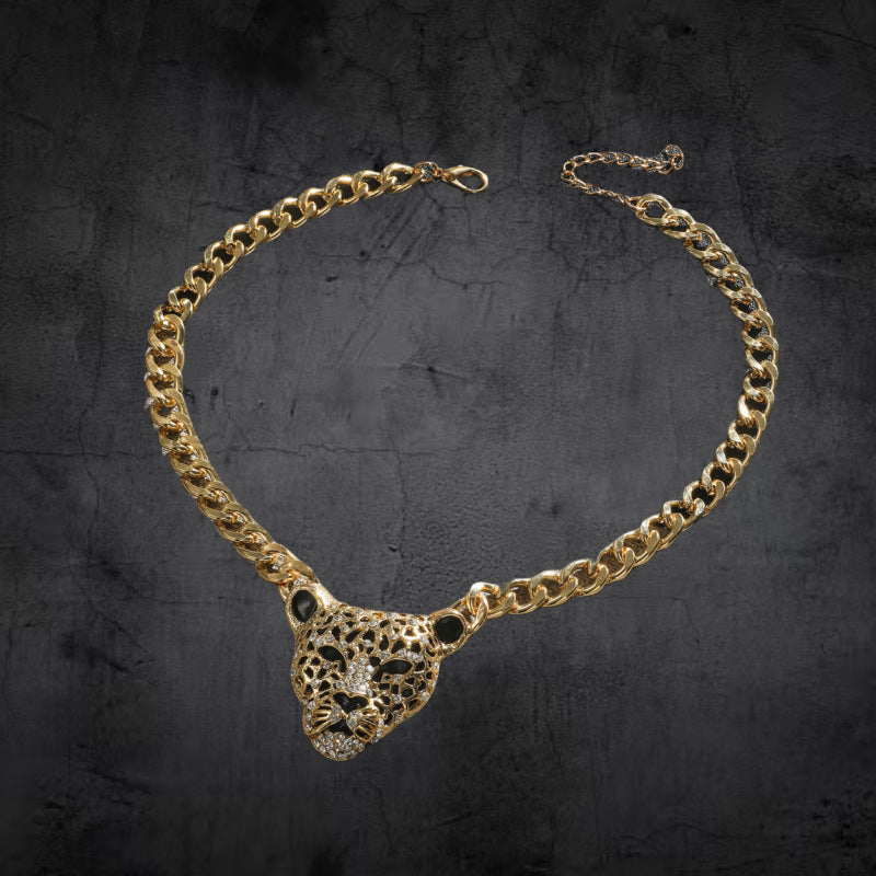 Women's & Men's Fashion Punk Diamond Gold Leopard Head Necklaces