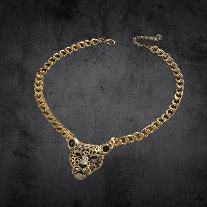 Women's & Men's Fashion Punk Diamond Gold Leopard Head Necklaces