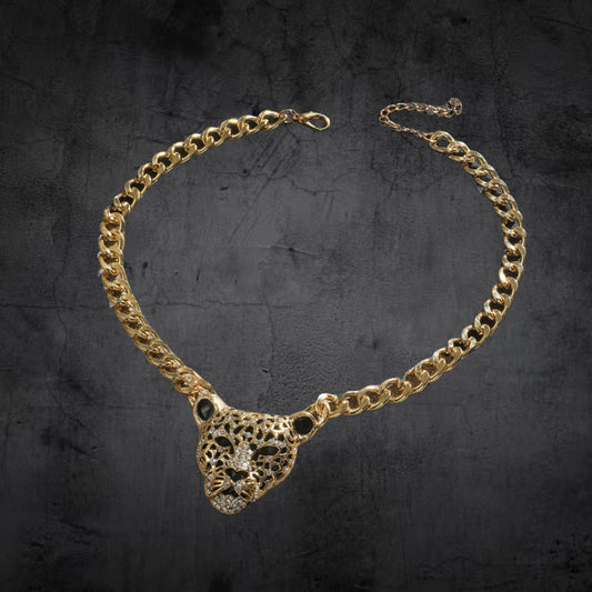 Women's & Men's Fashion Punk Diamond Gold Leopard Head Necklaces